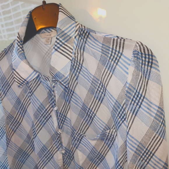 XS Joie blue plaid gingham silk shirt - Picture 2 of 6